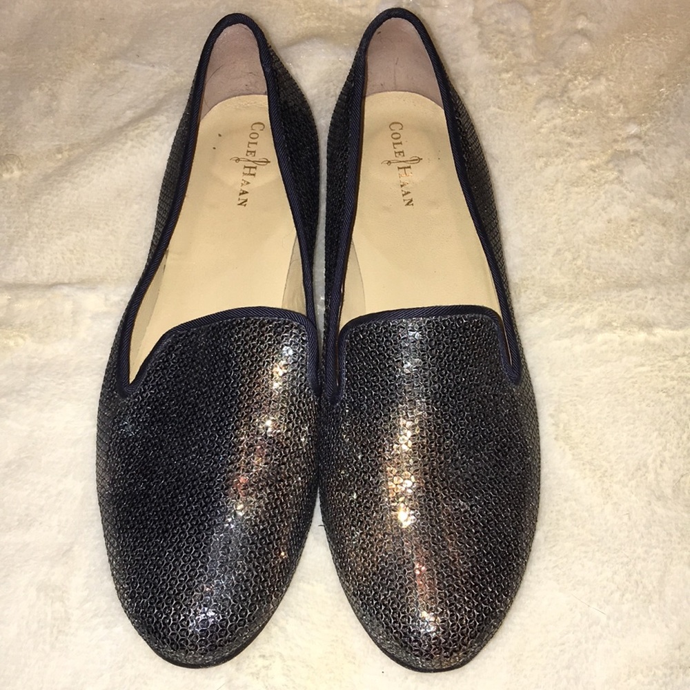 Cole Haan smoking flat, blue/silver sequins, 8